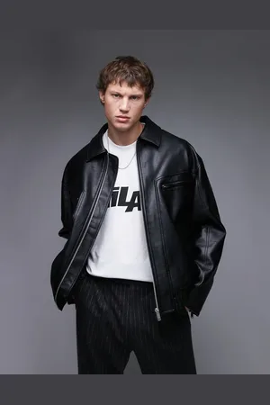 Topman – Bomberjacke aus Kunstleder in Schwarz