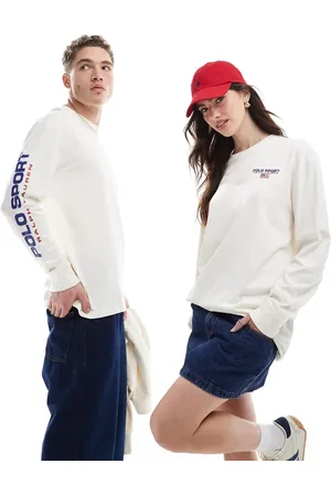 Ralph Lauren – Sport Capsule – Langärmliges Unisex-T-Shirt in Cremeweiß mit klassischem Oversize-Schnitt und Ärmellogo