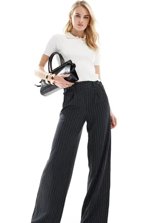 JDY – Hose in Dunkelgrau mit Nadelstreifen und weitem Bein