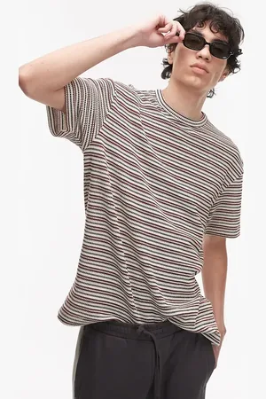 Topman – Oversize-T-Shirt aus Strick mit Streifen in Dunkelrot