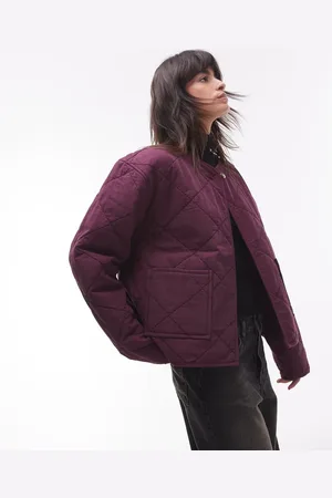 Topshop – Gefütterte Steppjacke in verwaschenem Burgunderrot