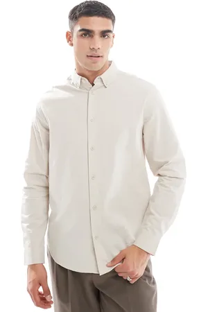 ASOS – Seersucker-Hemd in Stein mit normalem Schnitt