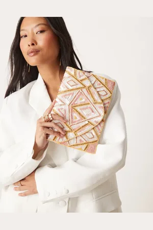 True Decadence – Gemusterte Clutch in Gold mit Paillettenbesatz