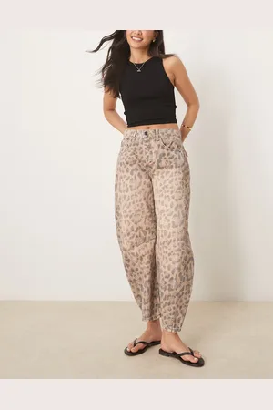 Free People – Good Luck – Jeans mit Leopardenmuster in Naturfarben und weitem, abgerundetem Bein