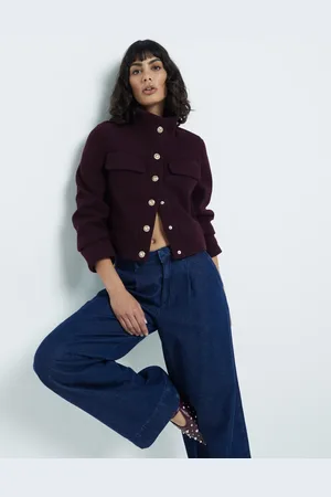 River Island – Kurze Jacke in Burgunderrot mit Trichterkragen