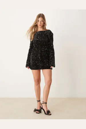 Gina Tricot – Pailletten-Minikleid in mit ausgestellten Ärmeln und Rückenausschnitt