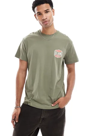 Lee – Locker geschnittenes T-Shirt in Mittelgrün mit Retro-Logo auf der Brust