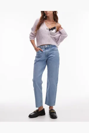 Topshop – Gerade geschnittene Jeans in Bleichwaschung mit mittelhohem Bund, verkürzter Beinlänge und unversäubertem Saum