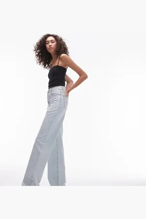 Topshop Tall – Locker geschnittene Straight Jeans in Bleach-Waschung mit mittelhohem Bund