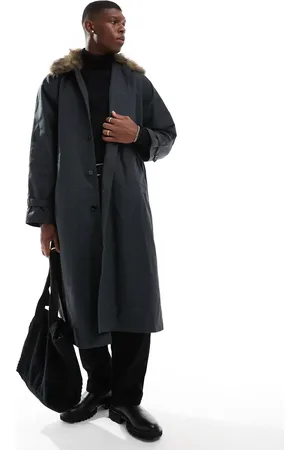 Weekday – Wade – Oversize-Trenchcoat in gebrochenem mit Kunstpelzkragen