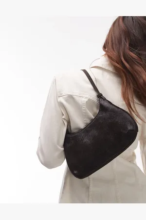MANGO – Schultertasche aus Ponyfell in Dunkelbraun