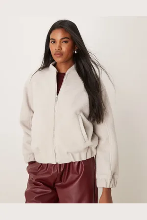 New Look – Strukturierte Oversize-Bomberjacke in Cremeweiß