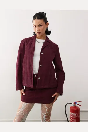 Reclaimed – Blazer aus Cord in Burgunderrot, Kombiteil