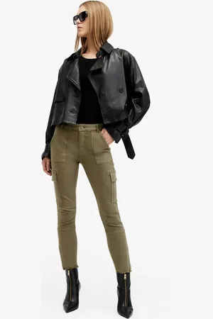 AllSaints – Duran – Enge Cargohose in Khakigrün