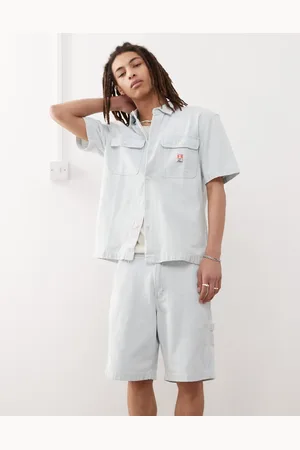 Wrangler – Casey Jones Workwear – Kurzärmliges Jeanshemd in heller Waschung mit Streifen, Kombiteil