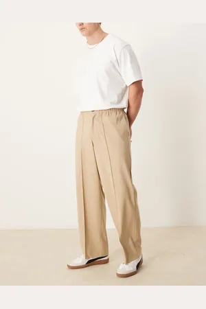 ASOS – Elegante Hose in Steinbeige mit weitem Bein, Biesen und halb-elastischem Bund