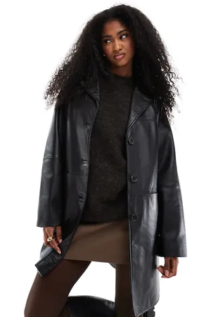 ASOS – Mittellange Jacke aus Echtleder in