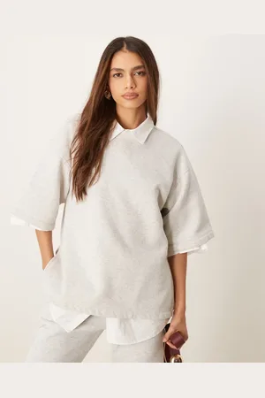 Abercrombie & Fitch – Oversize-T-Shirt in Hellgrau mit Seitenschlitzen