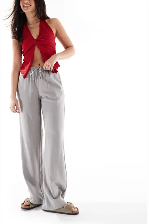 Pull&Bear – Hose im Leinenlook in mit hohem Bund