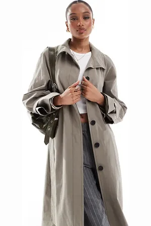 ASOS ASOS DESIGN Tall – Lang geschnittener Oversize-Trenchcoat in Pilzbraun mit Stehkragen