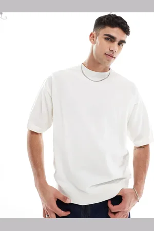 JACK & JONES – Premium – Oversize-T-Shirt aus Strick in Cremeweiß mit Rundhalsausschnitt