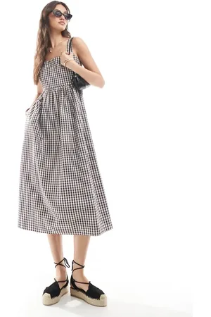 Brave Soul – -weiß kariertes Midikleid aus Seersucker