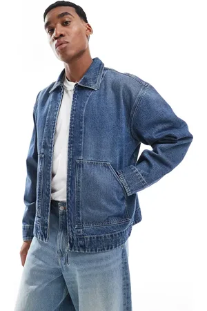ASOS – Harrington-Jacke in verwaschenem Mittelblau