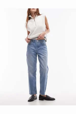 Topshop – Runway – Verkürzte Straight Jeans in Bleach-Waschung mit mittelhohem Bund