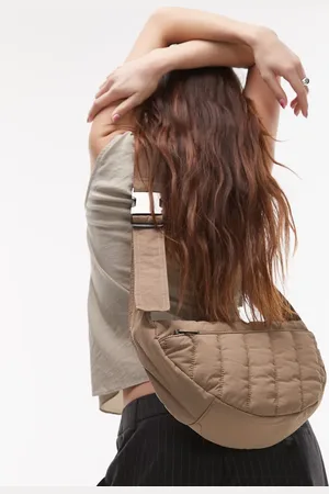 Topshop – Cora – Gesteppte Nylon-Umhängetasche in Nerzbraun mit Vordertasche
