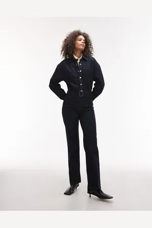 MANGO – Jeans-Jumpsuit in Dunkelblau mit Gürtel