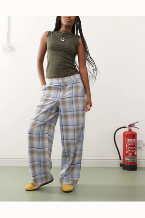 Reclaimed – Hose in Blau kariert mit weitem Bein