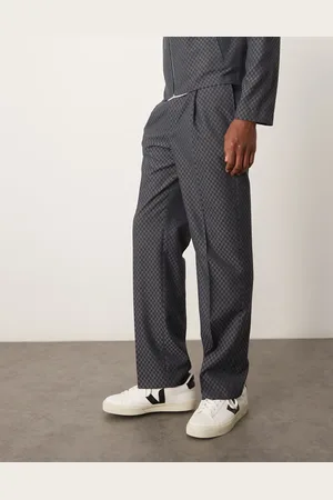 ASOS – Elegante Hose in Grau mit Schachbrettmuster, geradem Bein und elastischem Bund, Kombiteil