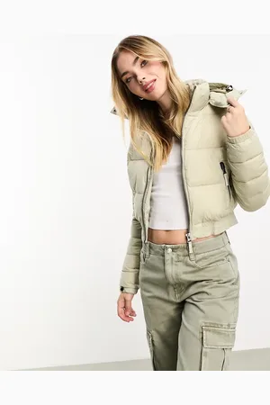 Superdry – Fuji – Kurze Jacke in Pelikan-Beige mit Kapuze