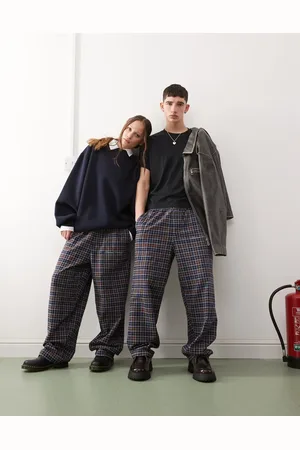 Reclaimed – Braun karierte Unisex-Hose aus schwerem Material mit weitem Schnitt