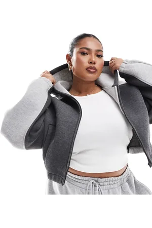 ASOS ASOS DESIGN Curve – Cropped Patchwork-Kapuzenpullover in Grau