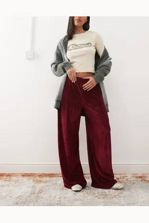 Reclaimed – Hose aus geripptem Velours-Cord in Burgunderrot mit weitem Bein