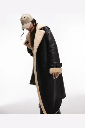 Topshop – Oversize-Pilotenmantel in mit Teddystoff-Besatz