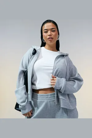 ASOS ASOS DESIGN Curve – Kapuzenpullover in meliertem mit Waffelstruktur, Kombiteil