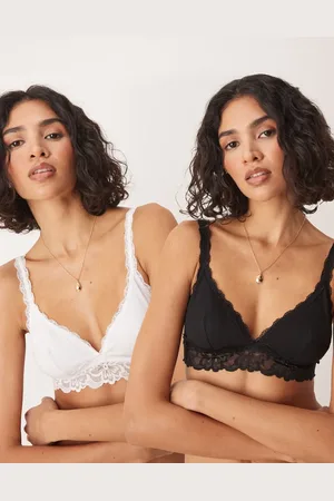 ASOS – Minnie – 2er-Pack weiche BHs aus Baumwolle in Schwarz und Weiß mit Unterbrustband aus Spitze