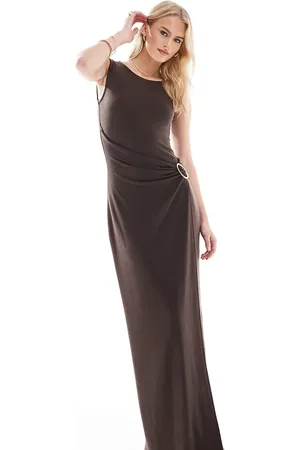 4th & Reckless – Ärmelloses Maxikleid in Schokobraun mit Drapierung und Ringverzierung