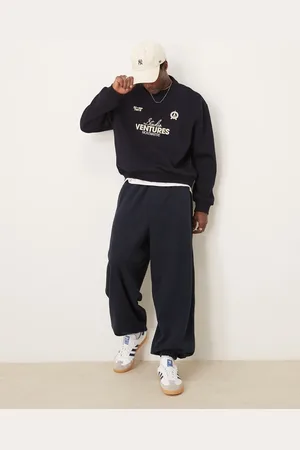 ASOS – Angeraute, gerippte Jogginghose in mit weitem Ballon-Schnitt