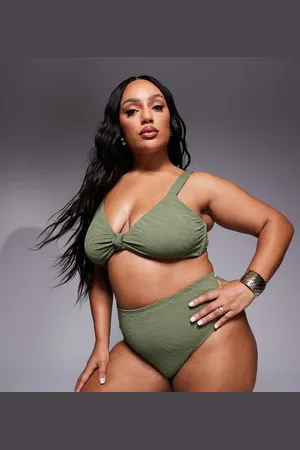 South Beach – Hoch geschnittene Bikinihose mit Zebramuster in Khaki, Knitterstruktur und hohem Beinausschnitt