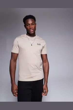 EA7 Armani – – T-Shirt in Beige mit Logo und Rundhalsausschnitt