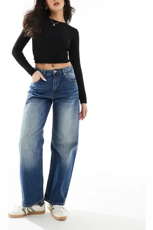 Pull&Bear – Weite Jeans in verwaschenem Dunkelblau mit Abnäherdetail