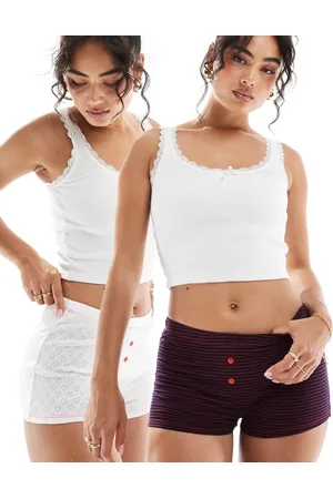 ASOS – Bobbie – 2er-Pack Boxershorts aus Herz-Pointelle in Weiß mit marineblauen Streifen