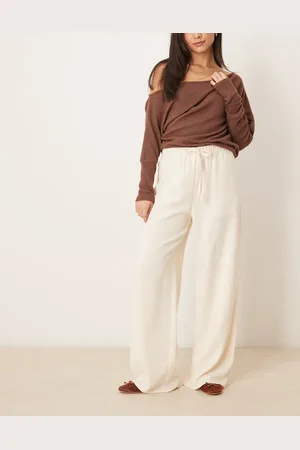 ASOS – Elegante Hose in Leinenoptik in Buttermilch mit elastischem Bund mit Schnürung