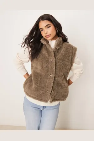 ASOS – Teddyfell-Weste in Nerzbraun mit Stehkragen