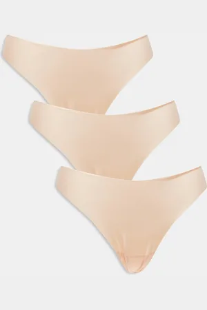 ASOS – 3er-Pack sich nicht abzeichnende Spitzen-Tangas in Beige
