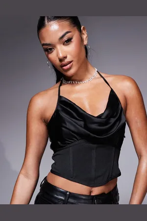 ASOS – Neckholder-Oberteil aus Satin in mit Overlay und Bandagen-Design