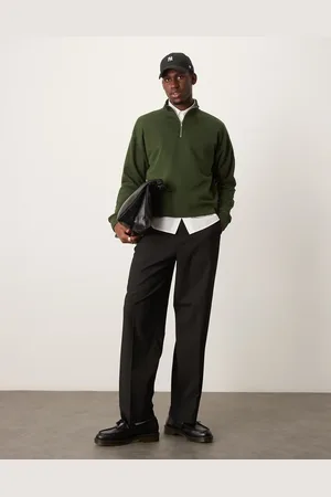 New Look – Sweatshirt in Dunkelgrün mit kurzem Reißverschluss und Stehkragen